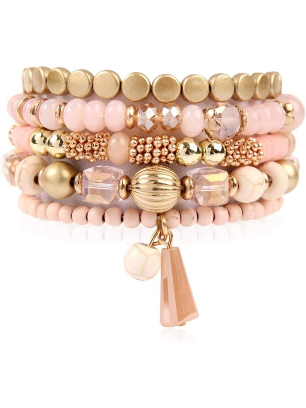 Bohemian Multi-Layer Beaded Bracelets - Stackable Stretch Bangles with Tassel